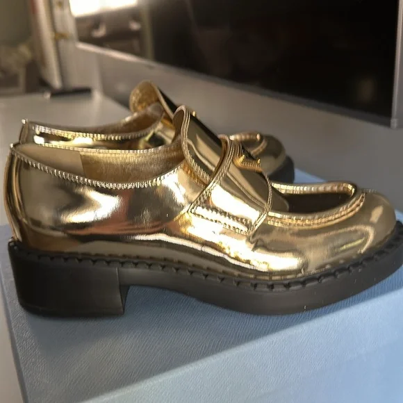BRAND NEW never worn gold Prada loafers size 37! - Picture 6 of 7